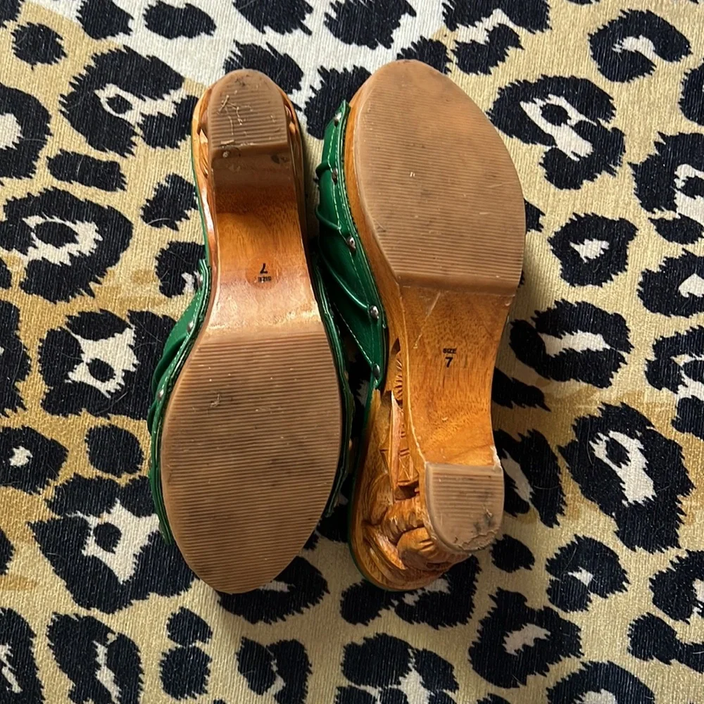 Vintage Green Satin Slide Sandals - Picture 3 of 8